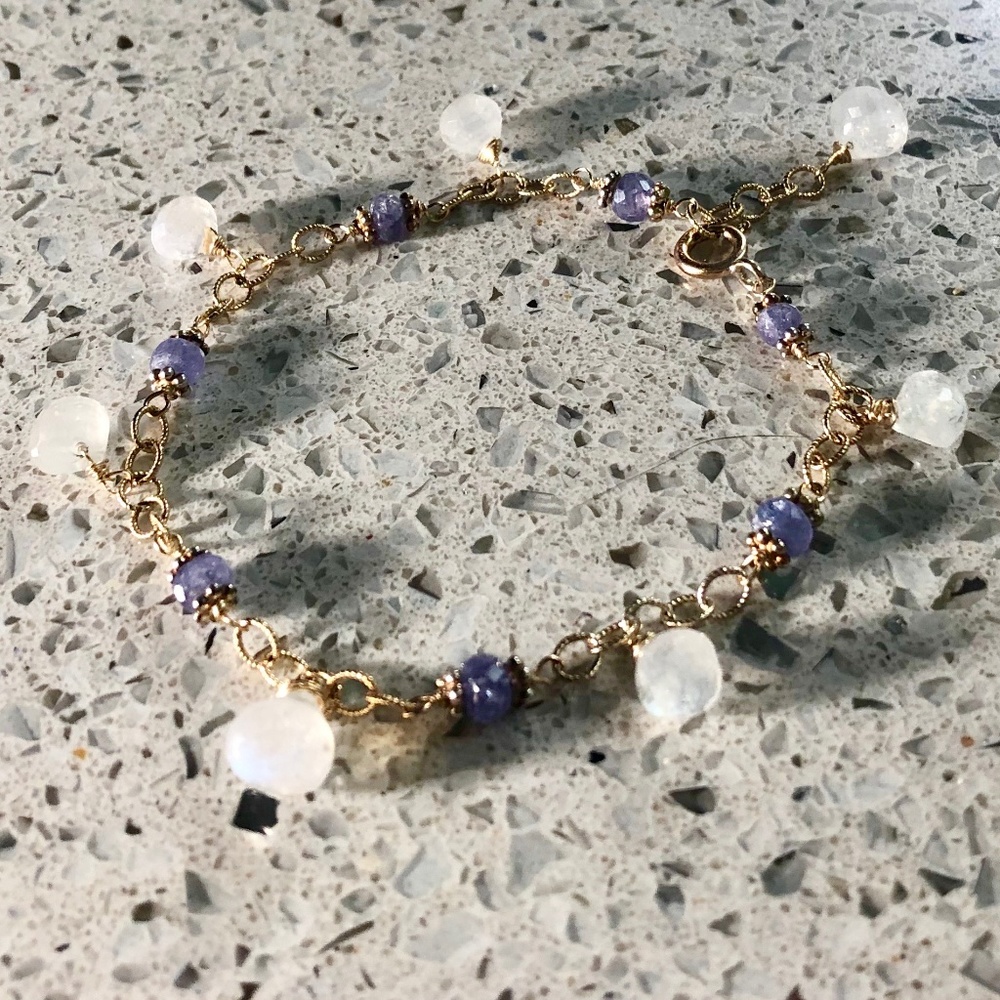 Natural Blue Fire Rainbow Moonstone Bracelet
